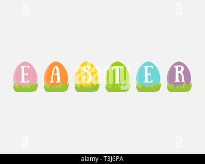 Postcard template. Vector illustration easter. letters inside colored eggs. Stock Vector