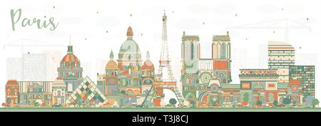 Paris France City Skyline with Color Buildings. Vector Illustration. Business Travel and Concept with Historic Architecture. Stock Vector