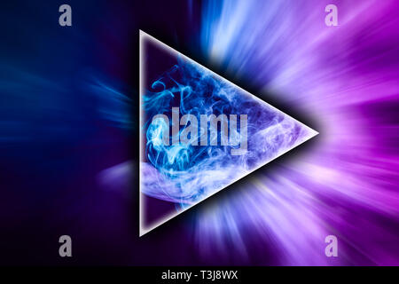 Pink and blue cloud of smoke in the shape of a triangle on black isolated  background. Background from the smoke of vape Stock Photo - Alamy