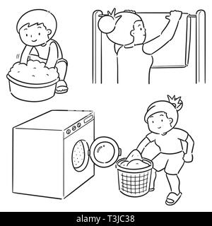 vector set of people washing clothes Stock Vector