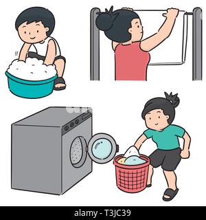 vector set of people washing clothes Stock Vector