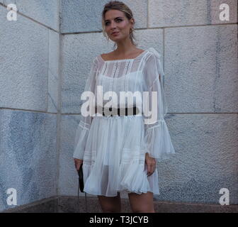 MILAN, Italy: 18 September 2019: Veronica Ferraro Street Style Outfit  Before Alberta Ferretti Fashion Show During Milan Fashion Week Spring /  Summer Stock Photo, Picture and Royalty Free Image. Image 132251360.