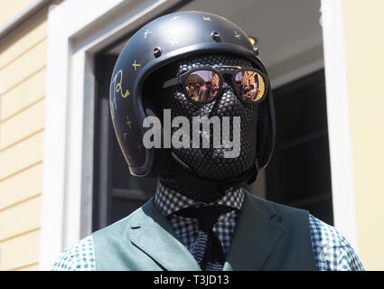 MILAN, ITALY -JUNE 16, 2018: Eccentric man posing for photographers in the street before REPRESENT fashion show, Stock Photo