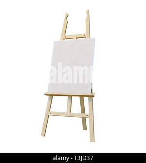 Painting stand wooden easel with blank canvas poster sign board isolated on white background, 3d rendering Stock Photo
