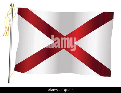 The Alabama State US state flag set against against a white background. Stock Vector