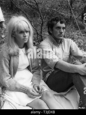 Carol White Terence Stamp POOR COW 1967 candid on set location filming director Ken Loach  Vic Films Productions / Fenchurch / The National Film Finance Corp. / Anglo - Amalgamated Film Distributors Stock Photo