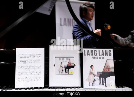 New York, USA. 9th Apr, 2019. Pianist Lang Lang's new album 'Piano Book' is seen during a press conference in New York, the United States, April 9, 2019. Lang Lang held a press conference here on Tuesday to promote his new album 'Piano Book', which was released on March 29 this year. As the first new album in three years from the globally celebrated piano virtuoso, 'Piano Book' aims to bring classical music to a global audience and spread the message that classical music is universal, according to a press release. Credit: Wang Ying/Xinhua/Alamy Live News Stock Photo