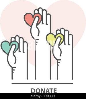 Charity, donation and fundraising concept - volunteer helping hand with heart Stock Vector