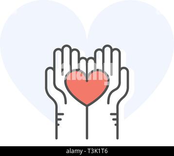 Helping hands holding heart - charity, donation and volunteer help concept Stock Vector