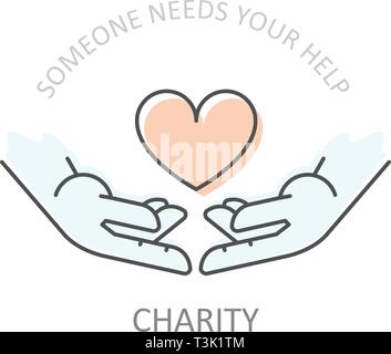 Hands holding heart - charity or philanthropy poster, donation help concept Stock Vector