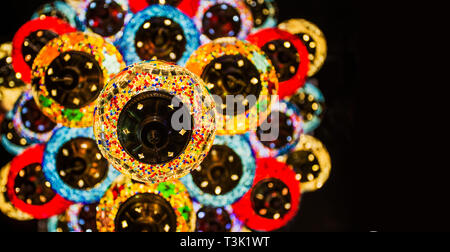Decorative turkish Hanging Light Lamp colorful Background Ramadan Background click from Dubai gold and spice souk bazar Stock Photo