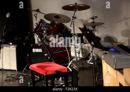 Band set-up on stage before a performance starts, London, UK. Stock Photo