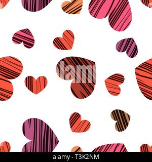 Handdrawn hearts. Vector illustration. Seamless pattern background. Wrapping paper design. Stock Vector