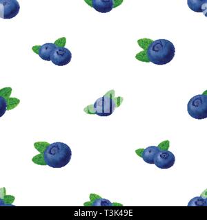 Seamless blueberries Pattern. 3d realistic vector berries Stock Vector