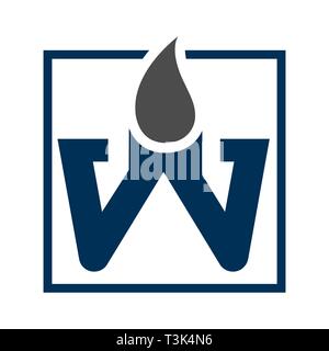 Square letter W with water drop concept design. Symbol graphic template element Stock Vector