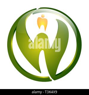 Circle green letter W with dental sign concept design. Symbol graphic template element Stock Vector