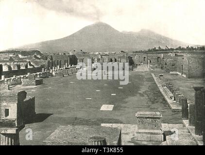 The Forum at Pompeii and Vesuvius, Italy, 1895.  Creator: Unknown. Stock Photo