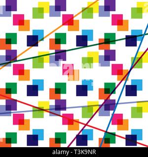 Colorful abstract pattern of multi-colored overlapping squares and intersecting lines Stock Vector