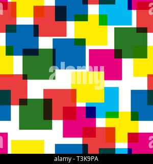 Colorful abstract pattern of multi-colored overlapping squares, white background Stock Vector