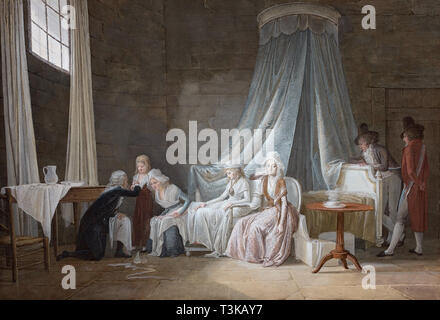 Madame Royale healed by Brunier on January 24th 1793. The royal family at the Temple Prison. Creator: Mallet, Jean-Baptiste (1759-1835). Stock Photo
