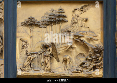 The story of Abraham, depicted on The Gates of Paradise by Ghiberti, Florence Stock Photo