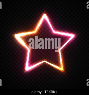 Red star frame on dark transparent background. Stock Vector