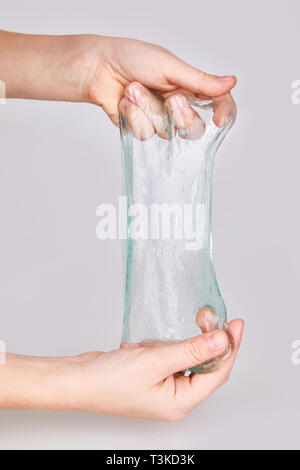 White Fluffy Slime Kids Hands Stock Photo 686396509