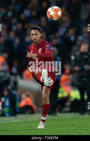 Liverpool's Trent Alexander-Arnold in action during todays match    9th April 2019 , Anfield Stadium, Liverpool, England;  EUFA Champions League Quarter Final, First Leg, Liverpool FC vs FC Porto   Credit: Terry Donnelly/News Images Stock Photo