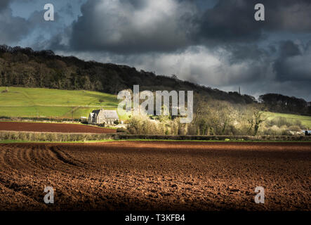 Farmland ploughed ready for planting. Wraxall. North Somerset. UK Stock Photo