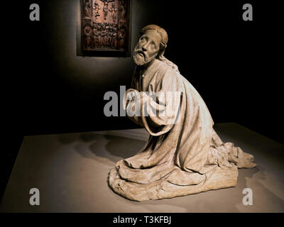 MALBORK, POLAND - 15 AUGUST, 2013: Statue of Jesus praying, museum in Teutonic Malbork castle, Poland. Malbork castle is the largest brick fortress in Stock Photo