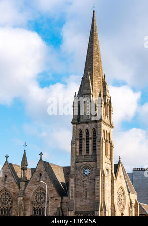 Spire of Victorian Pilrig St Paul’s Church of Scotland, French Gothic style by Peddie & Kinnear, Leith Walk, Edinburgh, Scotland, UK Stock Photo