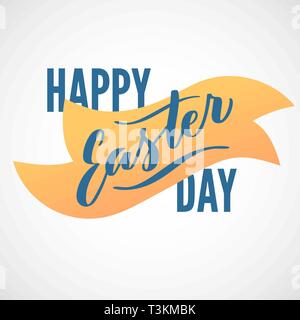 Happy Easter day hand drawn modern calligraphy design vector lettering, typography. For advertising, poster, flyer, banner, greeting card. Stock Vector