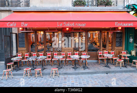 The traditional French restaurant Le Sabot Rouge located in Montmartre in 18 district of Paris, France. Stock Photo