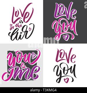 Set of Handwritten Love calligraphy design lettering for greeting card or gift, t-shirt slogan, graphic print Hand drawn love writing vector Stock Vector