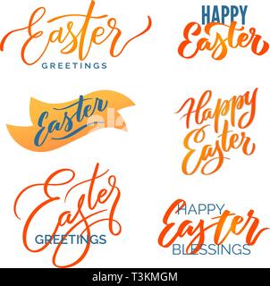 Easter typography set. Мodern calligraphy prints vector lettering, design elements. For advertising, poster, flyer, banner, greeting card.