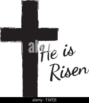 vector illustration of a cross with He is Risen text. Stock Vector