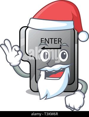 Santa enter button installed on computer cartoon Stock Vector