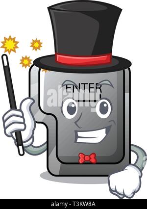 Magician enter button installed on computer cartoon Stock Vector