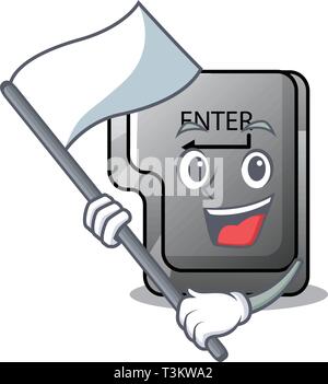 With flag enter button installed on computer cartoon Stock Vector