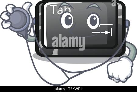 Doctor tab button installed on computer character Stock Vector