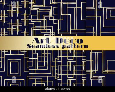 Art deco seamless pattern set. Vintage background with golden gradient. The style of the 1920s and 1930s. Vector illustration Stock Vector