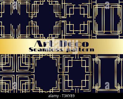 Art deco seamless pattern set. Vintage background with golden gradient. The style of the 1920s and 1930s. Vector illustration Stock Vector