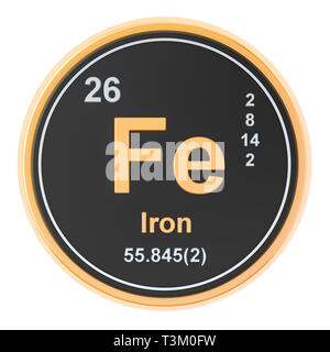 Ferrum, iron Fe chemical element. 3D rendering isolated on white background Stock Photo