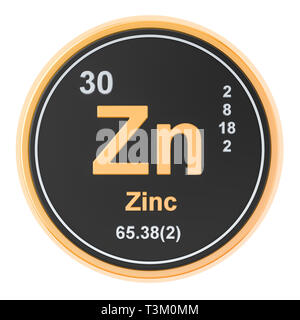 Zinc Zn chemical element. 3D rendering isolated on white background Stock Photo