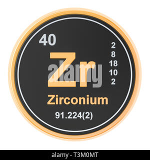 Zirconium Zr chemical element. 3D rendering isolated on white background Stock Photo
