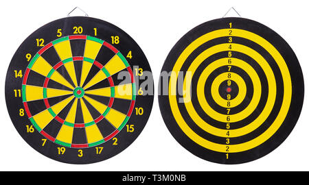 Black and yellow dartboard Isolated on White Background Stock Photo