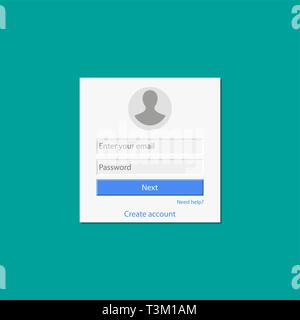 Member login form into account managment page, ui element, web site, mobile app, secure login. Vector illustratiom in flat style Stock Vector