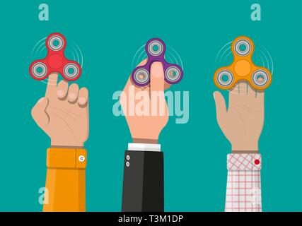 Hand spinner. Antistress toy, fidget spinner. Vector illustration in flat style Stock Vector