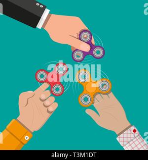 Hand spinner. Antistress toy, fidget spinner. Vector illustration in flat style Stock Vector