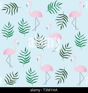 Summer seamless pattern of flamingo and tropical leaves by Natee Srisuk